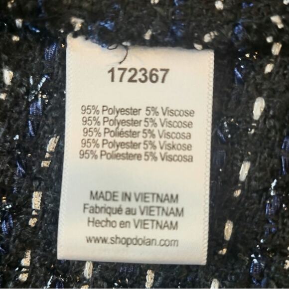 Dolan Tweed Collarless Open Front Jacket with Peplum Black/Blue Size Small - Picture 5 of 6